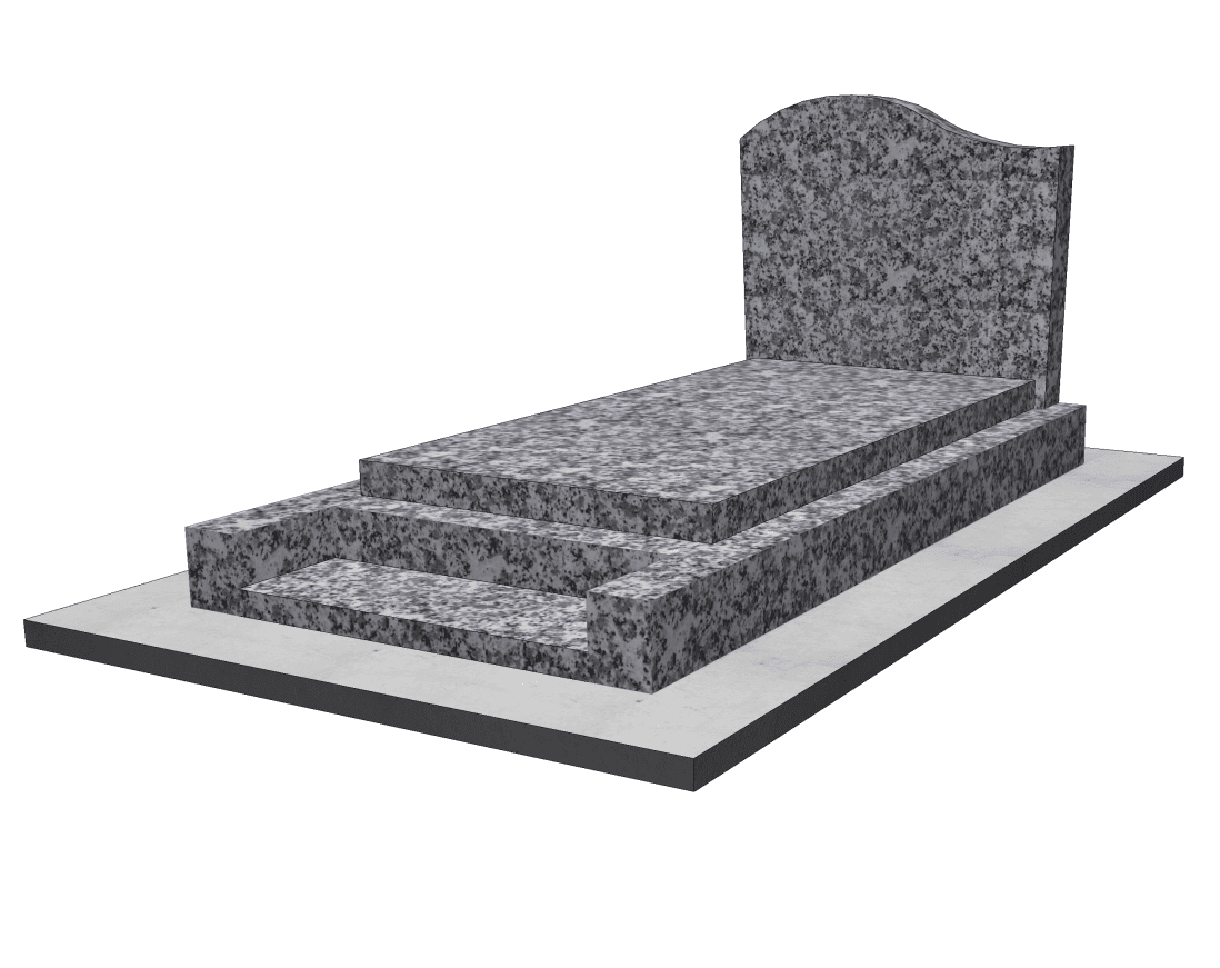 Pierre tombale classique Altea 3 Pierre tombale classique en granit gris du Tarn avec un soubassement 5 pièces avec prie-Dieu, dalle et stèle personnalisable – fabrication française direct-tombale.fr