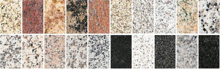 Différents types de granit sur pierres tombales